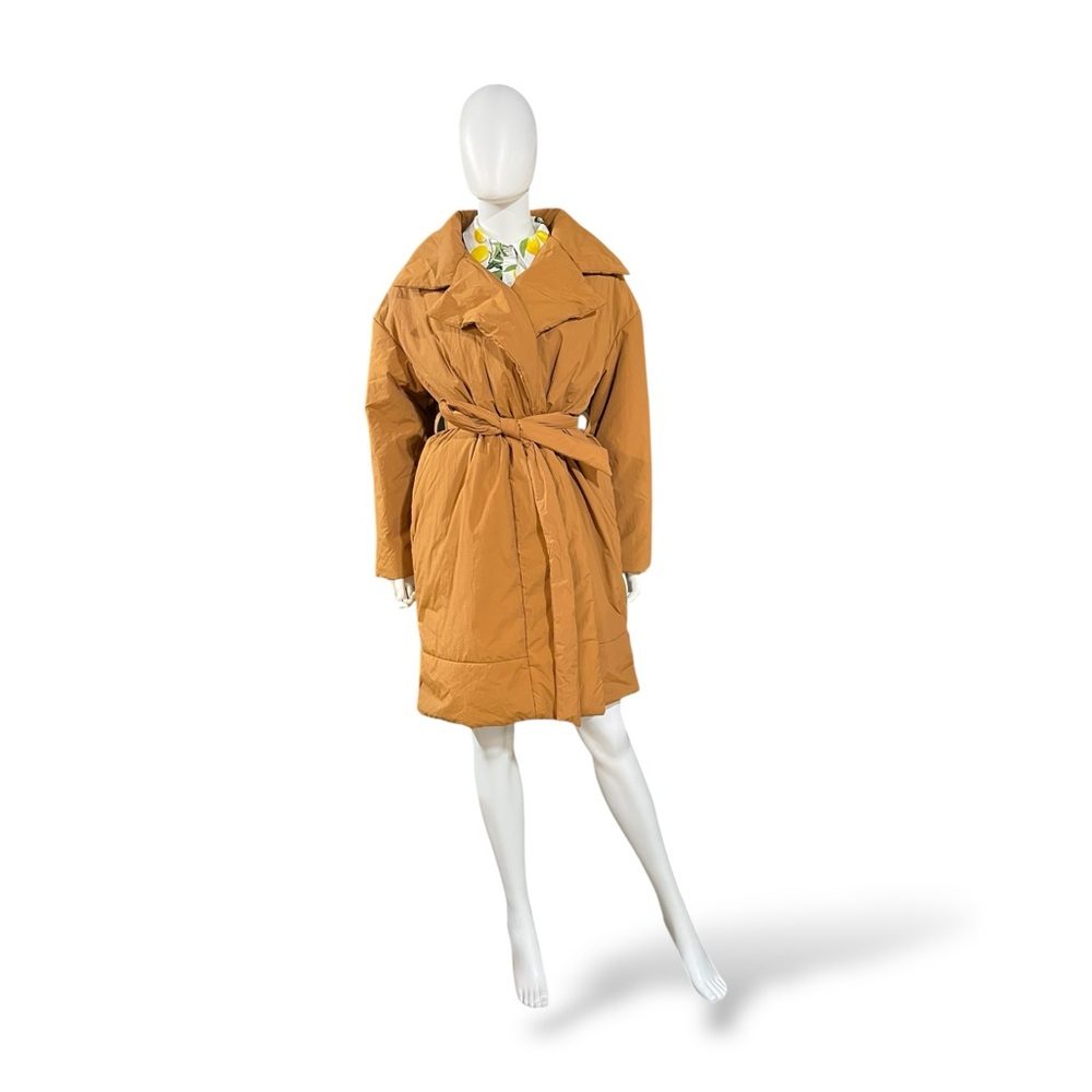 A New Day Camel Brown Duvet Puffer Wrap Belted Coat, Small